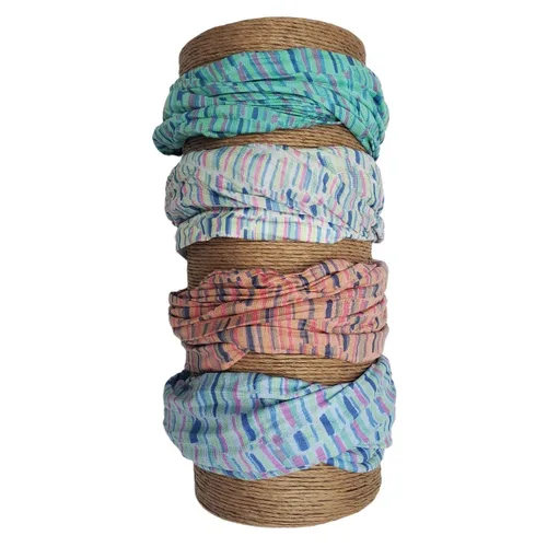 Vista 6 de Bamboo Trading Company Diademas anchas bohemias, juego de 4 divertidos estampados a rayas, 16 pulgadas de largo x 9 pulgadas de ancho, tonos coral