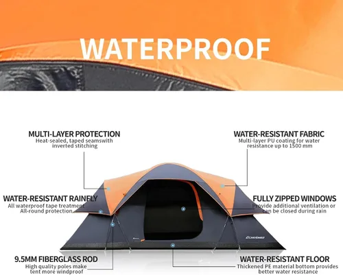 Vista 6 de EchoSmile - Tienda de campaña para 10/12 personas, resistente al agua y al viento, con toldo de lluvia, fácil de instalar para acampar al aire
