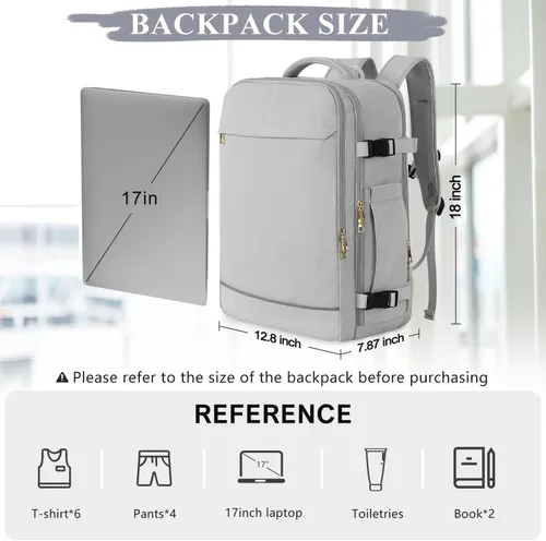 Vista 3 de Sinaliy Mochila de viaje grande para mujeres y hombres, mochila de transporte aprobada por vuelo de 40L, Gris, Mochilas de viaje