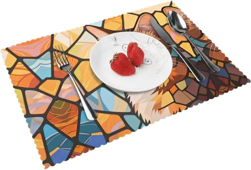 Vista 16 de Rectangular Placemats Set of 4, Heat Resistant Black Eagle Printed Kitchen Dining Table Mats