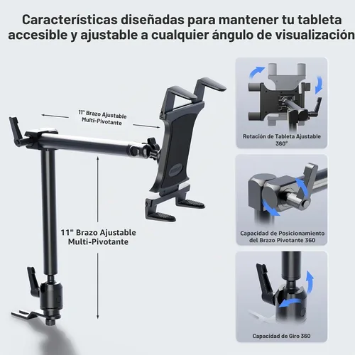Vista 7 de ARKON Soportes – Soporte para tablet de riel de asiento de coche Resistente para coche/camión Ángulo y altura ajustables Fácil instalación
