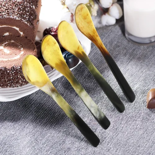 Vista 8 de Cuerno de búfalo Cuerno Buey Cuerno Cucharas Espresso para Té Postre Pastel Aperitivo 6.9 in