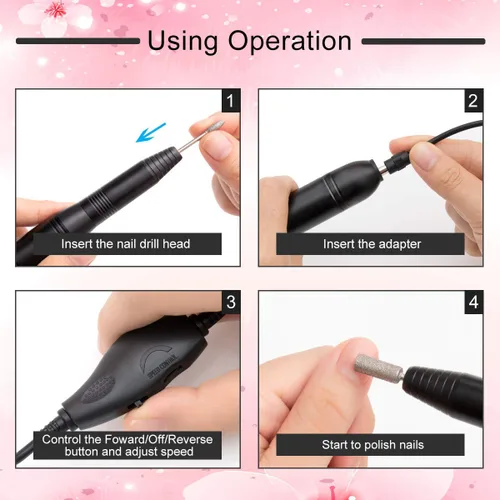 Vista 3 de Juego de taladro de uñas portátil Herramientas de forma de pulido para uñas de gel acrílico con brocas de uñas, bandas de lijado y cepillo (negro)