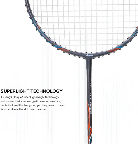 Vista 7 de Li-Ning Wind Lite 800 II - Raqueta de bádminton de grafito de carbono con cubierta completa para raqueta (gris oscuro/rojo)