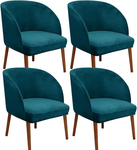 Vista 30 de Juego de 2 fundas de terciopelo elástico para sillas de comedor, con respaldo curvo moderno, protector de silla para sala de estar, dormitorio, Beige