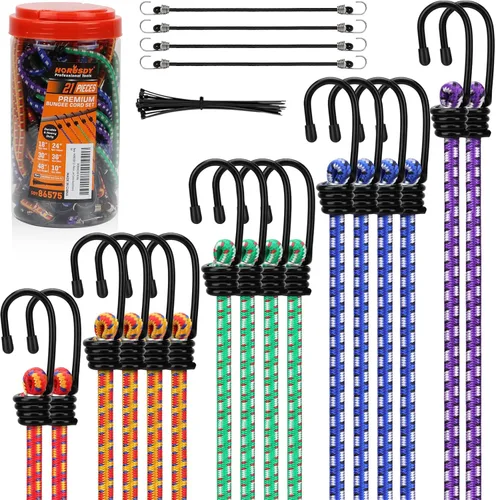 Vista 10 de 10-Piece 12" Elastic Bungee Cords with Hooks, Heavy Duty Outdoor Elastic Bungee Cords, Bungee Cord Bundle with Metal Hook for Securing Tarps 10pcs
