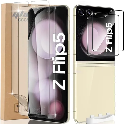 Vista 8 de Protector de pantalla de privacidad 8 en 1 para Samsung Galaxy Z Flip 5, interior suave EPU flexible, protector de pantalla frontal y trasera