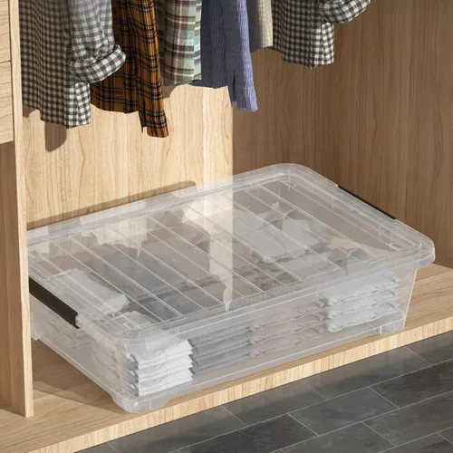 Vista 5 de 3 paquetes de 40 cuartos de galón de caja de almacenamiento grande debajo de la cama, contenedores de almacenamiento con ruedas debajo de la cama