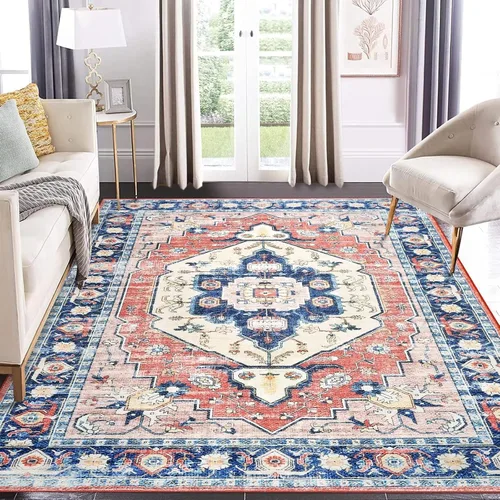 Vista 13 de COZYLOOM Alfombra de área de 2 x 6 pies, tribal, envejecida, para entrada, medallón vintage, alfombra para interiores, alfombra de pelo bajo, suave