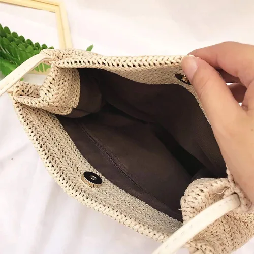 Vista 6 de Aphoraeny Bolsa de playa de paja para mujer, bolsa de hombro, bolso de mano para mujer