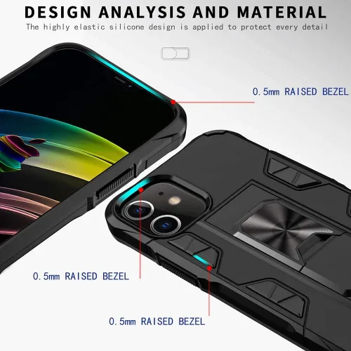 Vista 7 de Funda de grado militar para iPhone 12 y 12 Pro con protector de pantalla de vidrio templado a prueba de golpes con soporte