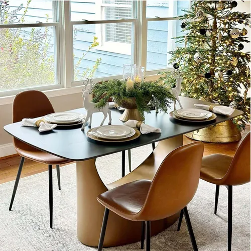 Vista 8 de POVISON Mesa de Comedor Moderna Hobart de 63" para 4, Mesa de Comedor Rectangular de Servicio Pesado Negro Mate, Superficie de Mesa de Comedor