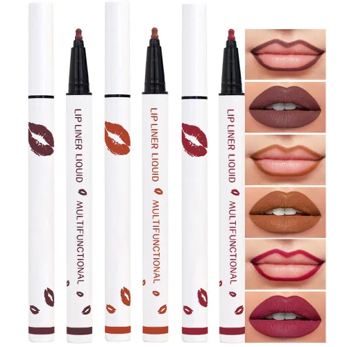 Vista 13 de Kaely Lápiz delineador de labios líquido de larga duración rosa impermeable, marcador de manchas de 24 horas, delineador de labios 2 en 1 mate