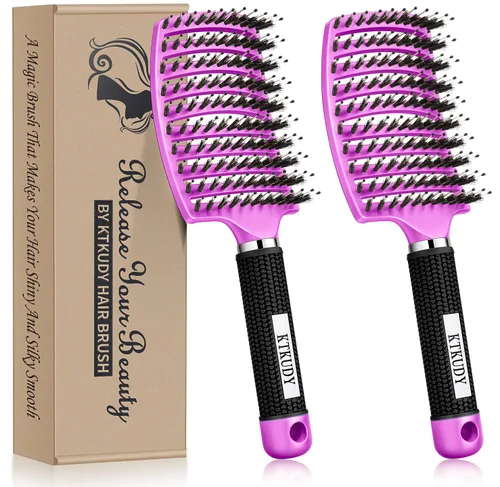 Vista 8 de Cepillo Desenredante con Cerdas de Jabalí Juego KTKUDY Cepillo para Cabello Curvado y Ventilado Cepillo Desenredante para Mujeres Hombres Niños