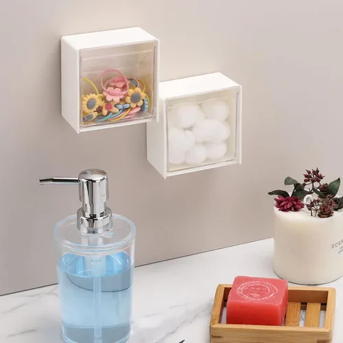 Vista 5 de Tecbeauty Soporte y dispensador de almohadilla de algodón 2 en 1, organizador de pared con caja de almacenamiento para bolas de algodón, hilo