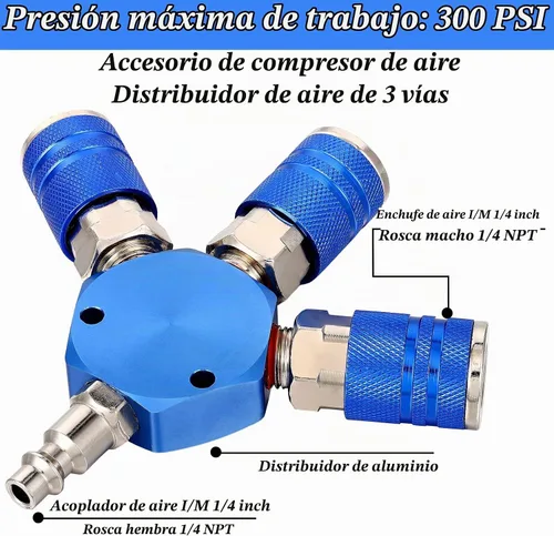 Vista 3 de 2 conectores de manguera de aire, accesorios de manguera de aire de 3 vías, accesorios de compresor NPT de 1/4 pulgadas, colector de resistencia