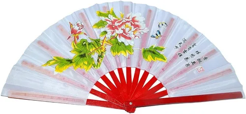 Vista 6 de Chino Kung Fu Tai Chi Fan Arts Dance/Practice Performance Bamboo Plegable Fan Peony Flower Pattern (azul)