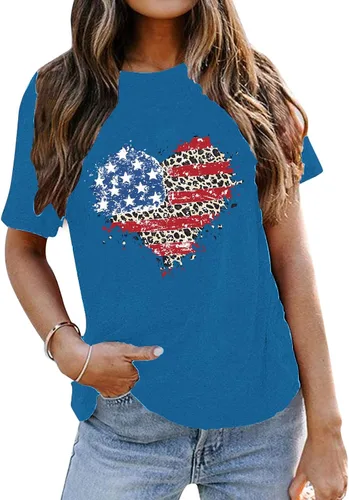 Vista 3 de Camiseta de manga corta con cuello redondo para mujer, diseño estampado con el Día de la Independencia