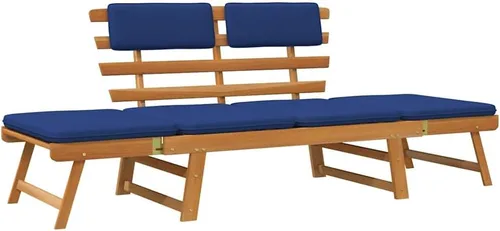 Vista 11 de 2-in-1 Convertible Garden Bench Daybed, Solid Acacia Wood Bench with Adjustable Armrests, Brown Outdoor Seating for Patio Balcony