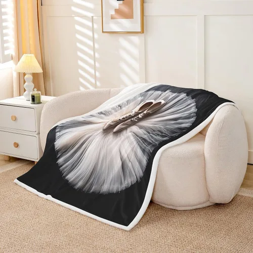 Vista 3 de Erosebridal Manta de forro polar para danza de ballet, manta para niñas y niños con diseño de traje de bailarina, manta de felpa con falda blanca
