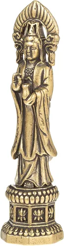 Vista 9 de FENGSHUI-CAISHEN Pequeña estatua de cobre Guan Yin, hecha a mano para meditar la decoración zen, pequeña figura de Quan Yin, Baby Kwan Yin
