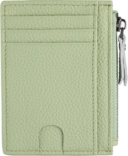 Vista 15 de Cartera delgada para mujeres de piel pequeña con bloqueo RFID, tarjetero minimalista con bolsas para monedas y fundas, Negro, Moderno