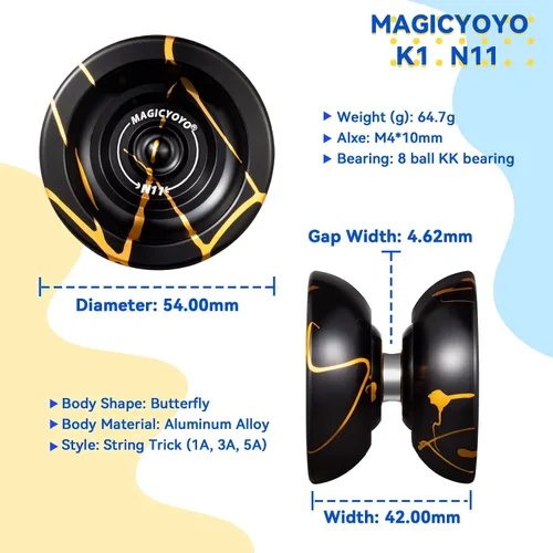 Vista 4 de MAGICYOYO Yoyos N11 Professional Unresponsive, paquete de 2 unidades – K2 Crystal Responsive Yoyo para niños, Yoyo de aleación de metal Pro Yoyo