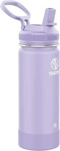 Vista 40 de Takeya Actives - Botella de agua con tapa con popote, duradera y de fácil cuidado, con aislamiento de acero inoxidable, tapa sin BPA con asa