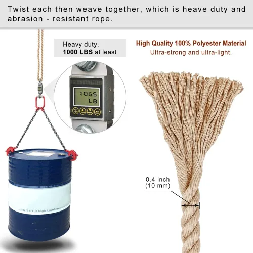 Vista 5 de SELEWARE Correas de hamaca de 2 pies, cuerda de columpio de árbol con mosquetón Kit de extensión beige, fácil instalación, soporta columpios