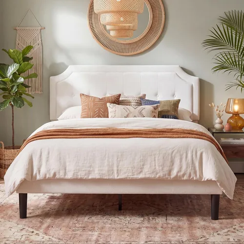 Vista 17 de VECELO - Base de cama tapizada con plataforma individual con cabecera ajustable de panel cosido con botones, fuerte soporte de listones de madera