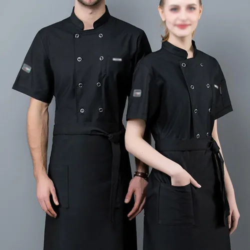 Vista 2 de Chaqueta de chef unisex con doble botonadura, ligera, de manga corta, para servicio de cocina, uniforme de trabajo