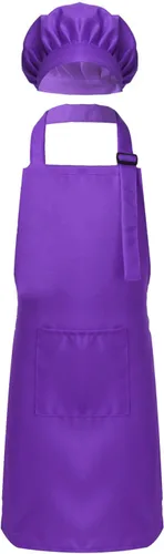 Vista 10 de ranrann Conjunto de delantal de chef para niños y niñas, delantales de cocina para cocinar, hornear, entrenamiento, disfraz