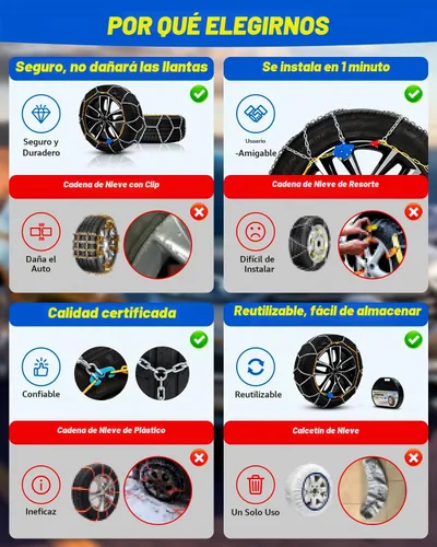 Vista 4 de Cadenas de nieve de ajuste automático, cadenas de neumáticos para automóviles, SUV, camionetas, ajuste automático de 1 minuto, ajuste rápido y fácil