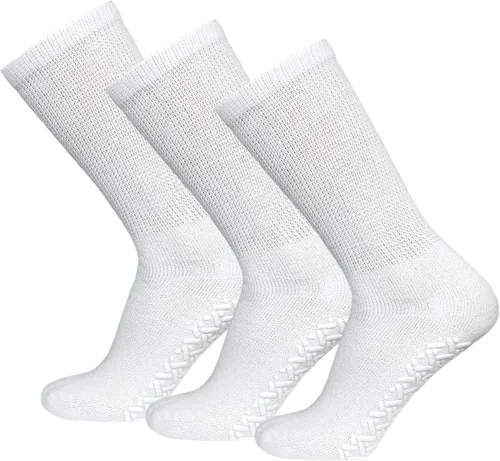 Vista 13 de Calcetines Brooklyn de algodón antideslizantes para diabéticos con neuropatía, sin apretar, control de tracción, paquete múltiple Negro - 12 pares