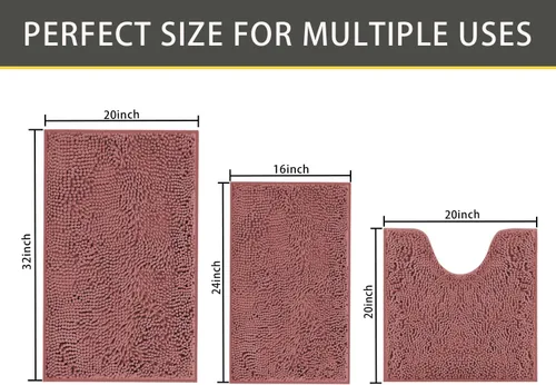 Vista 3 de Juego de alfombras de baño de 3 piezas, tapetes de baño para baño antideslizantes, alfombras de baño de felpilla gruesa, suaves y absorbentes, juego