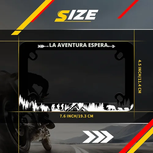 Vista 3 de Marco de placa de motocicleta Adventure Awaits - Marco de placa de acero inoxidable para senderismo de montaña, material de acero inoxidable
