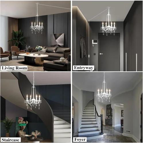 Vista 6 de ETONIMERR Lámpara de araña pequeña de cristal con enchufe Iluminación 4 luces Lámpara de araña moderna de cristal con cable de enchufe de 5.2 metros