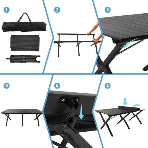 Vista 9 de rollingsurfer - Mesa plegable para acampar, mesa ligera enrollable de aluminio, mesa de picnic baja portátil con bolsa de fácil transporte para Negro