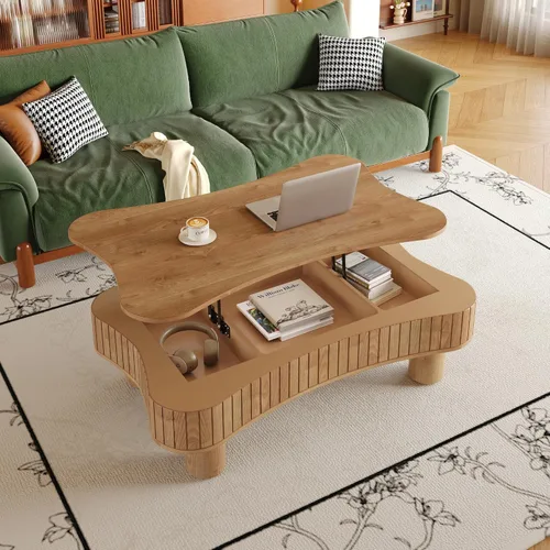 Vista 13 de Mesa auxiliar cuadrada de 31.52 pulgadas con almacenamiento, ratán natural y cuerda de cáñamo, función ajustable, mesa central vintage de granja