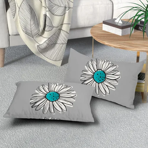 Vista 7 de Juego de 2 fundas de almohada de margaritas turquesa de 12 x 20 pulgadas, fundas de almohada florales de madera floral moderna abstracta de flores