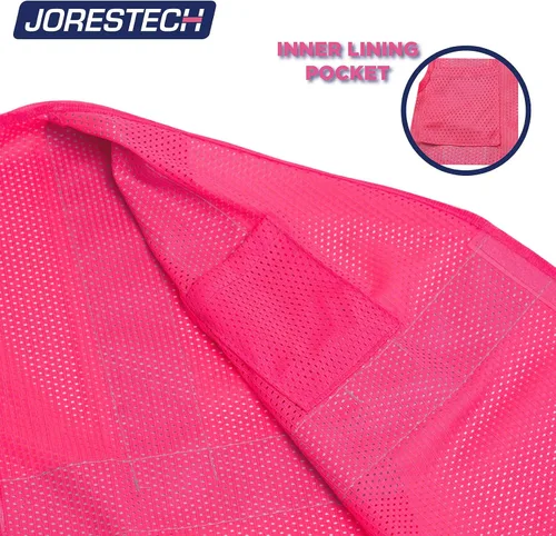 Vista 4 de JORESTECH Chaleco de seguridad reflectante de alta visibilidad con estampado de transferencia de calor personalizada (rosa)