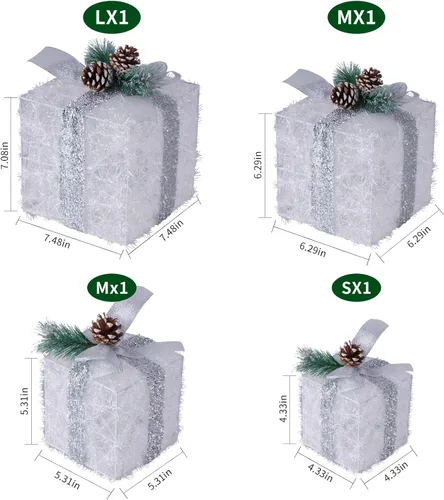 Vista 3 de COVFEVER Cajas de Regalo Iluminadas de Navidad, Juego de 4 Cajas de Regalo con Luces Preinstaladas, Juego de Cajas de Regalo Iluminadas que