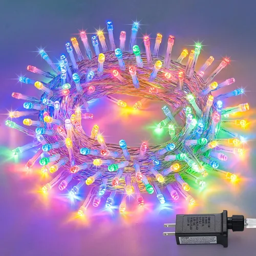 Vista 20 de JMEXSUSS 150 luces LED azules de Navidad para interiores y exteriores, luces de cadena conectables de 59 pies con enchufe, 8 modos de luces de hadas