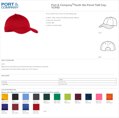 Vista 5 de Port & Company Gorra de sarga juvenil 6Panel YCP80