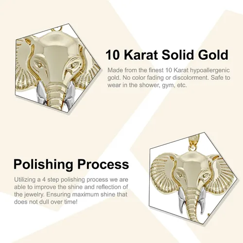 Vista 2 de Charm America - Dije de cabeza de elefante dorado - Oro macizo de 10 quilates, Oro
