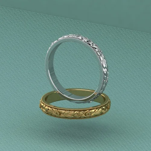 Vista 6 de Anillo de boda grabado con filigrana victoriana de 0.118 in hecho a mano