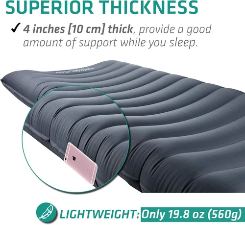 Vista 7 de TREKOLOGY ALUFT2.0 (azul claro) y almohadilla de dormir UL comprimible, compacta, cómoda, ergonómica almohada inflable, alfombrilla inflable