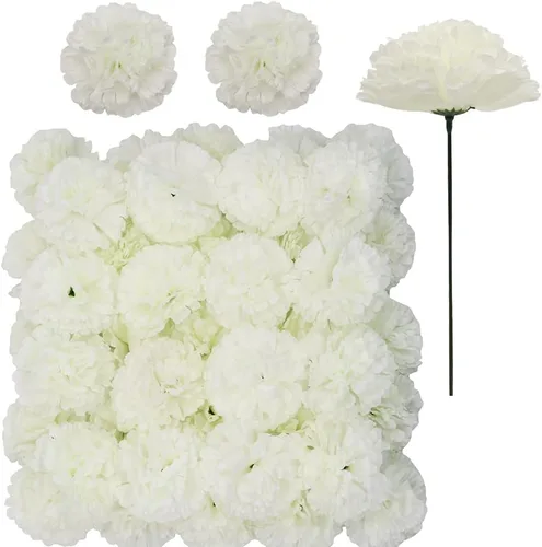Vista 10 de Paquete de 50 palillos de clavel de seda artificial, cabezas de clavel de flores artificiales con tallos para bricolaje, ramos de boda, centros