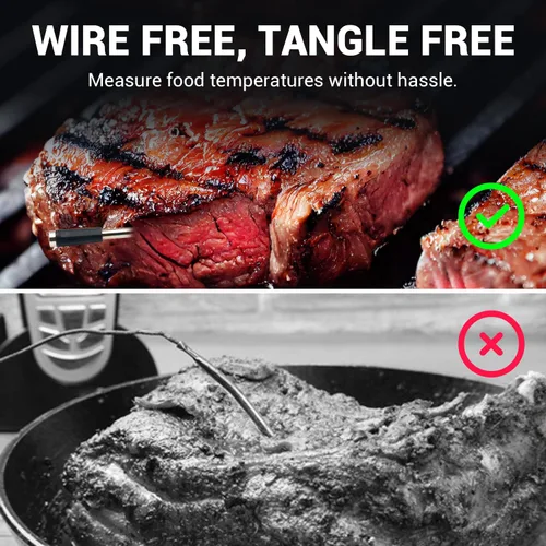 Vista 4 de Termómetro digital inalámbrico para carne, Bluetooth 5.2 de largo alcance con control de aplicación, compatible con iOS y Android, IP68 impermeable