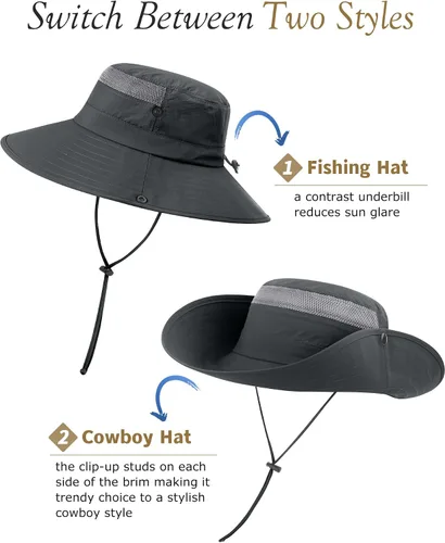 Vista 5 de Paquete de 3 sombreros Boonie para hombre, protección UV, sombrero de pesca al aire libre para senderismo, safari y jardinería